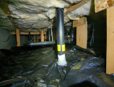 Radon resistant piping in the crawlspace of a home to help illustrate home inspection services in Ridgefield.