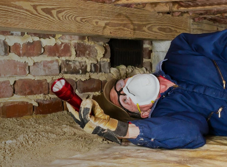 45th Parallel inspecting the crawlspace of a home to illustrate Battle Ground home inspections.